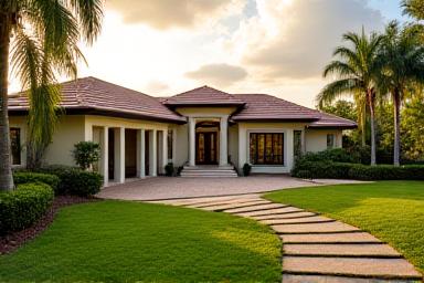 Front yard landscaping of a luxury Naples home