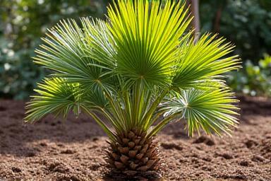 Newly planted Foxtail Palm tree